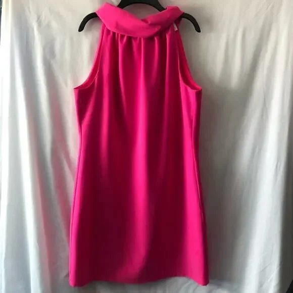 STS Sail To Stable Hot Pink Button Back Sleeveless Hydra Cowl Neck Dress Sz M - Picture 2 of 7